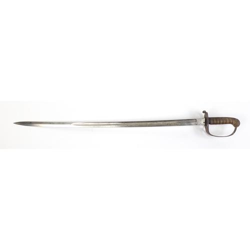 276 - British Military dress sword with scabbard and engraved steel blade, 102cm in length