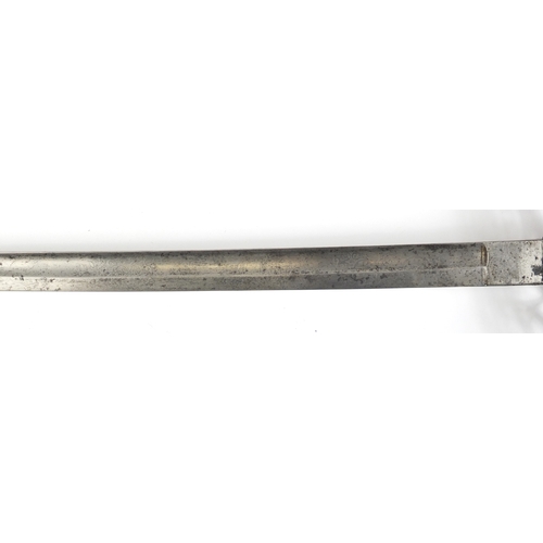 276 - British Military dress sword with scabbard and engraved steel blade, 102cm in length