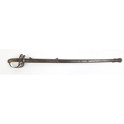 276 - British Military dress sword with scabbard and engraved steel blade, 102cm in length