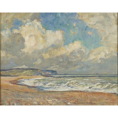 856 - Sidney Dennant Moss - Coastal scene with choppy seas including cliffs, oil on canvas, framed, 49cm x... 