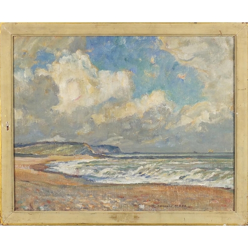 856 - Sidney Dennant Moss - Coastal scene with choppy seas including cliffs, oil on canvas, framed, 49cm x... 