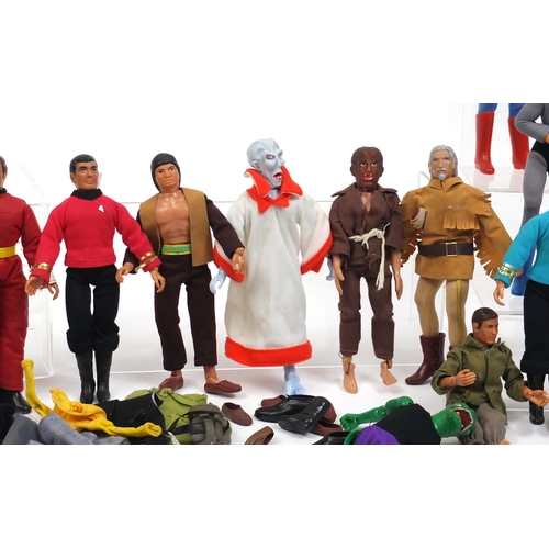 136 - Collection of 1970s Mego Corps action figures including Superman, Spiderman, Captain America, Star T... 