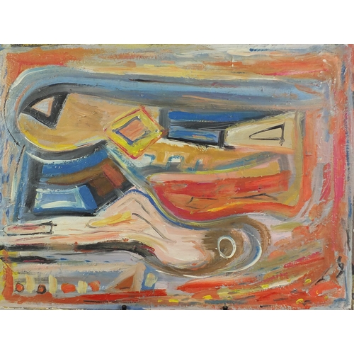 752 - Manner of Jay Milder - Abstract composition, American school oil on canvas board, unframed, 71cm x 5... 