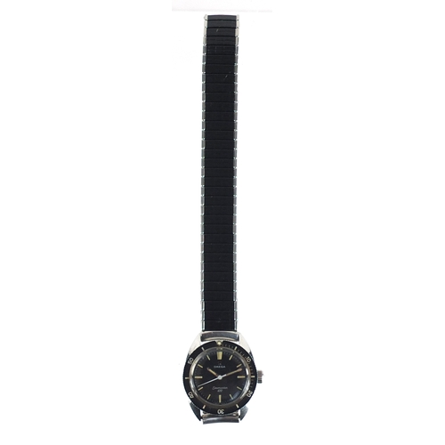 707 - Vintage Omega Seamaster 120 wristwatch with luminous hands and black dial, 3.2cm in diameter