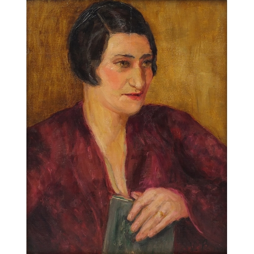 860 - Manner of Venessa Bell - Head and shoulders portrait of a female, Modern British oil on canvas, fram... 