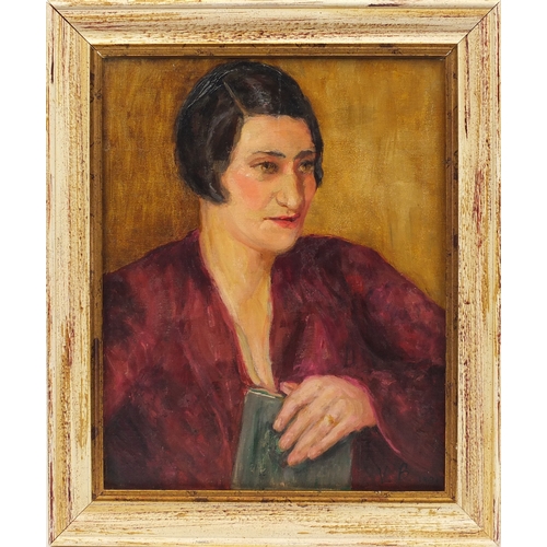 860 - Manner of Venessa Bell - Head and shoulders portrait of a female, Modern British oil on canvas, fram... 