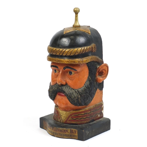 2050A - Large hand painted carved wood bust of Sir Percy Flanagan founder off Flanagan's during the Indian M... 