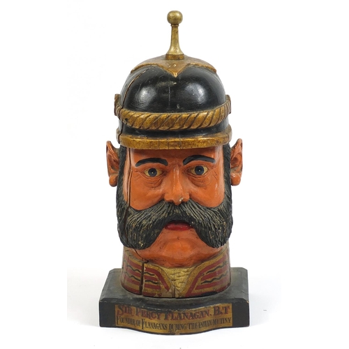 2050A - Large hand painted carved wood bust of Sir Percy Flanagan founder off Flanagan's during the Indian M... 