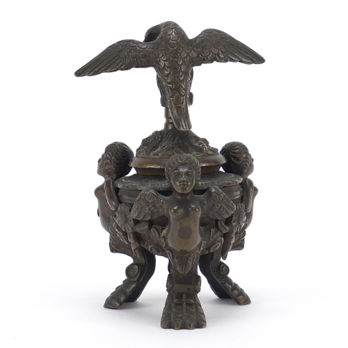 16a - 19th century Grand Tour bronze lidded urn surrmounted with an eagle, 16cm high