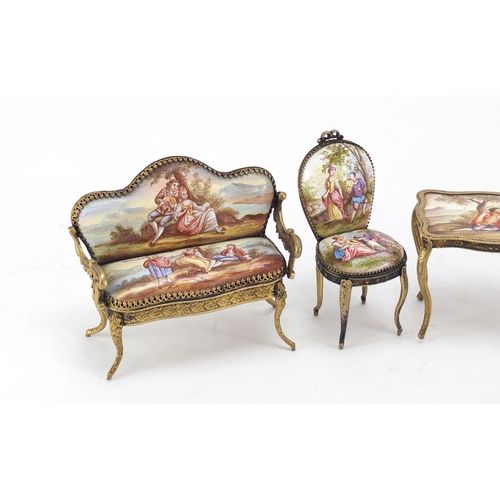 11a - 19th century enamel dolls house furniture with gilt metal mounts, probably french, comprising two se... 