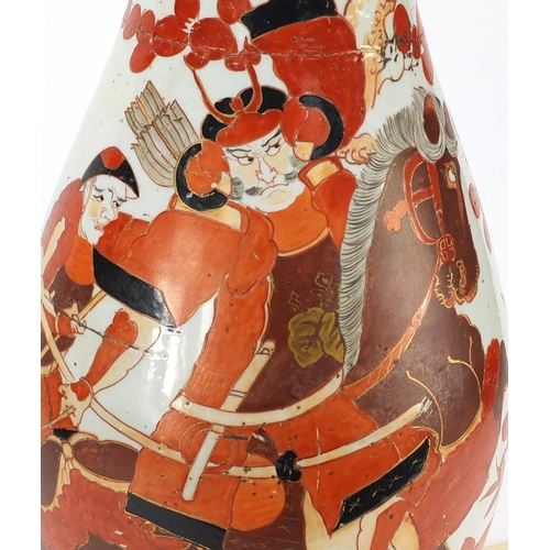 2329 - Large Japanese Kutani porcelain vase lamp, hand painted with figures, 68cm high
