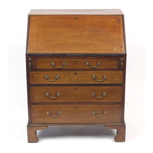 53 - Edwardian inlaid mahogany bureau, the fall with fitted interior above four graduated drawers, 95cm H... 