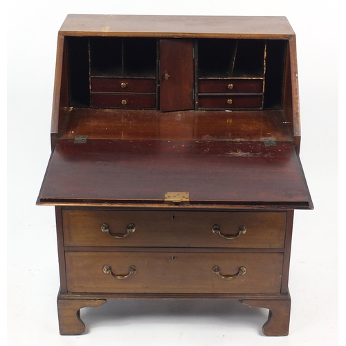 53 - Edwardian inlaid mahogany bureau, the fall with fitted interior above four graduated drawers, 95cm H... 