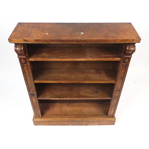 148 - Victorian walnut open bookcase fitted with three adjustable shelves, 120cm H x 95cm W x 26cm D