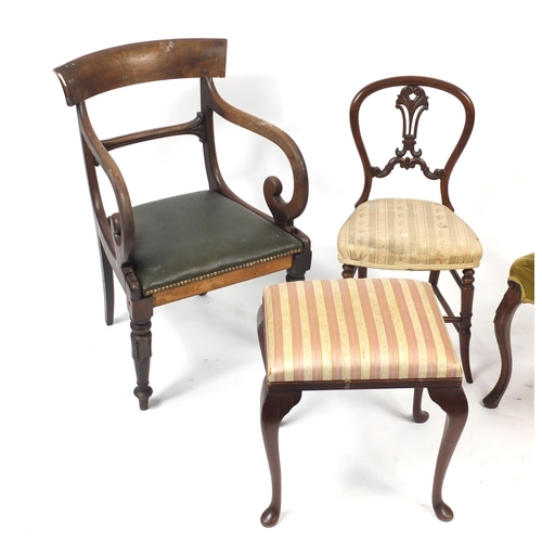 142 - Three Victorian occasional chairs and a stool