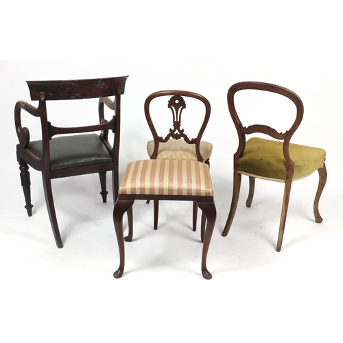 142 - Three Victorian occasional chairs and a stool