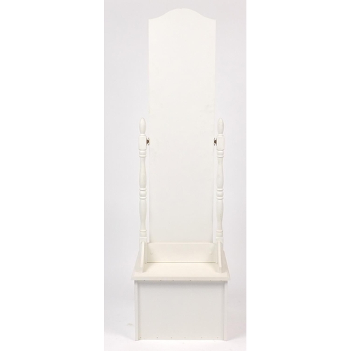30 - Cream painted cheval mirror with drawer to the base, 165cm high