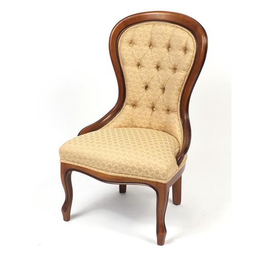 12 - Victorian style spoon back bedroom chair with gold button upholstery, 93cm high