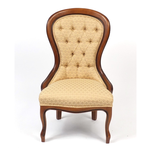 12 - Victorian style spoon back bedroom chair with gold button upholstery, 93cm high