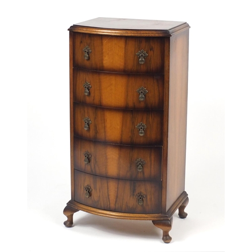 93 - Mahogany bow front five drawer chest, 92cm high x 45cm wide x 36cm deep