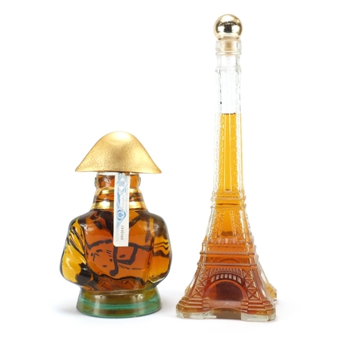 Two novelty bottles of Napoleon brandy in the form of The Eiffel