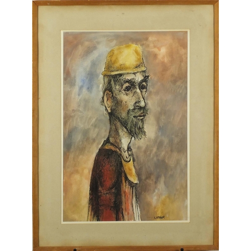 31 - Portrait of a bearded gentleman, watercolour, bearing a signature Luther,  mounted and framed, 57cm ... 