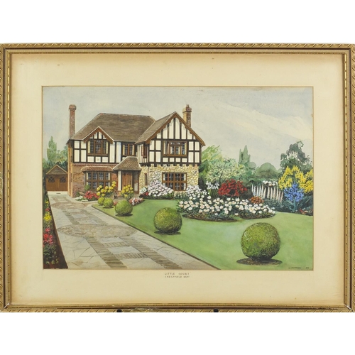 208 - J Hutton 1959 - Little Court, Chesterfield Kent, watercolour, mounted and framed, 50cm x 34cm