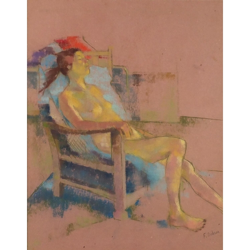 226 - After Frank Dobson - Nude female in a chair, mixed media, framed, 49cm x 38.5cm