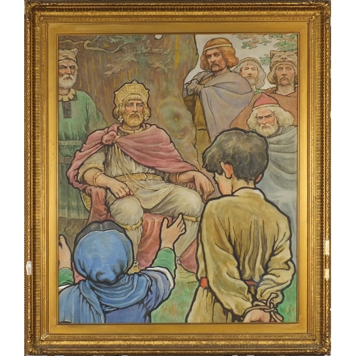 229 - Brought before the King Morgannwg Mwynfawr, Welsh picture, framed, 76cm x 63cm