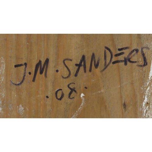 193 - Jim M Sanders '08 - Stylised bird, oil and canvas on wood block, inscribed verso, 33cm x 16.5cm