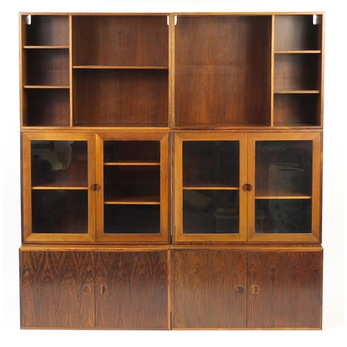 55A - Vintage Danish rosewood modular bookcase by HG Furniture, overall 188cm H x 180cm W x 40.5cm D