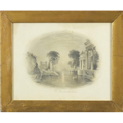 82 - The Embarkation, early 19th century Italian school pencil and wash, label verso, framed, 20.5cm x 15... 