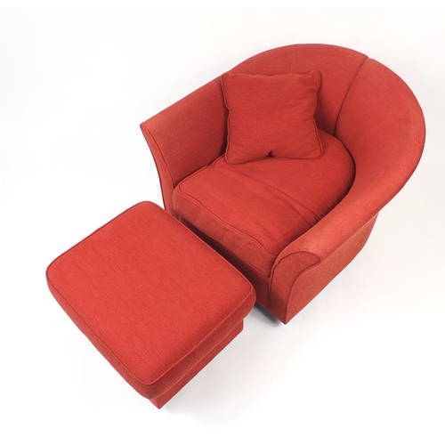 5 - Contemporary swivel tub chair with storage footstool with red upholstery