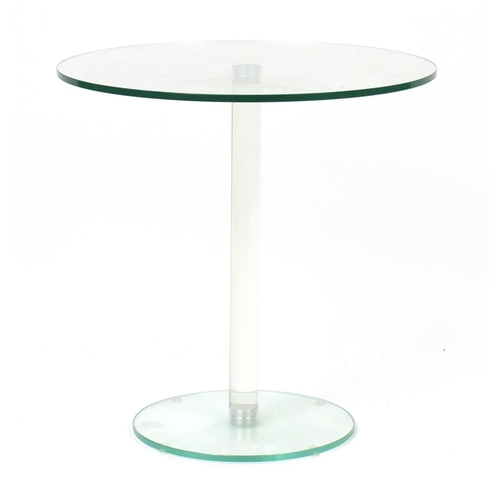 50 - Contemporary glass pedestal occasional table, 50cm H x 50cm diameter