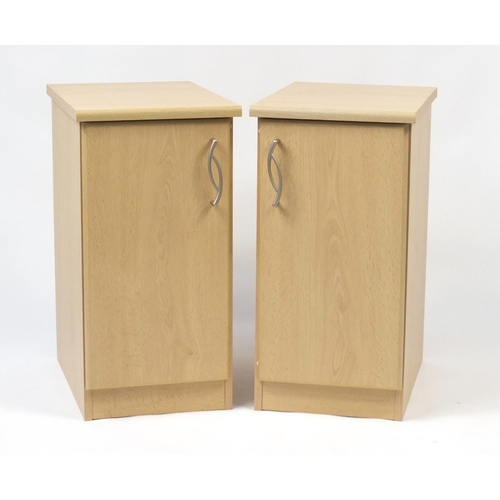 22 - Pair of lightwood three drawer bedside chests, 64cm H x 42cm W x 51cm D