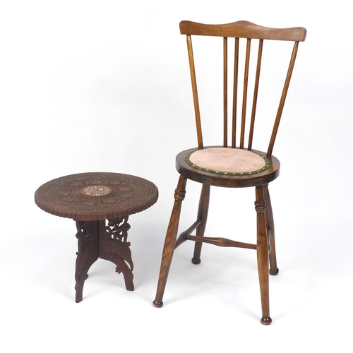 73 - Walnut stickback chair and an Anglo Indian carved hardwood folding table