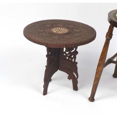 73 - Walnut stickback chair and an Anglo Indian carved hardwood folding table