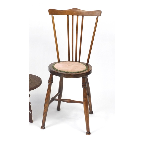 73 - Walnut stickback chair and an Anglo Indian carved hardwood folding table