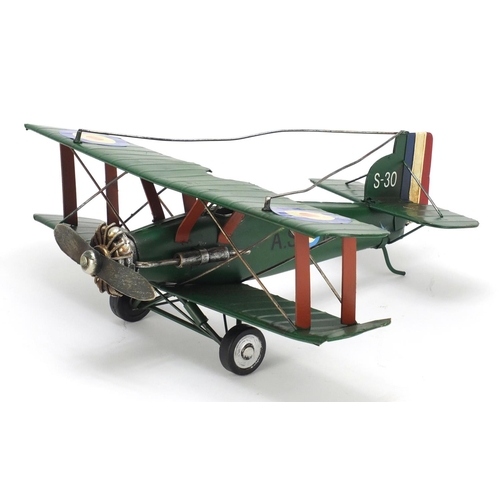 101 - Tinplate model of a military aeroplane, 27cm in length