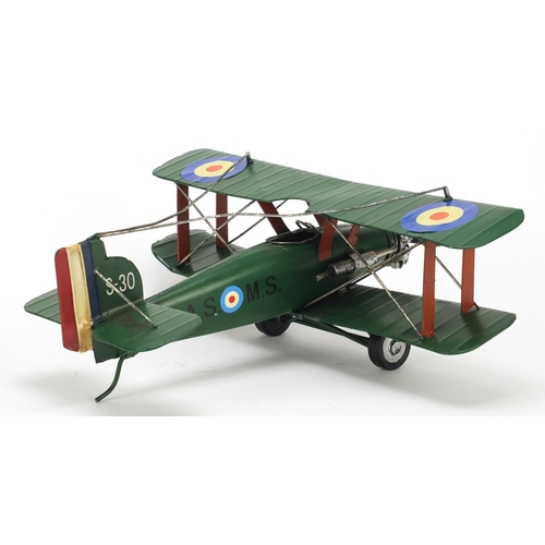 101 - Tinplate model of a military aeroplane, 27cm in length