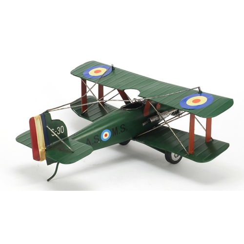 101 - Tinplate model of a military aeroplane, 27cm in length