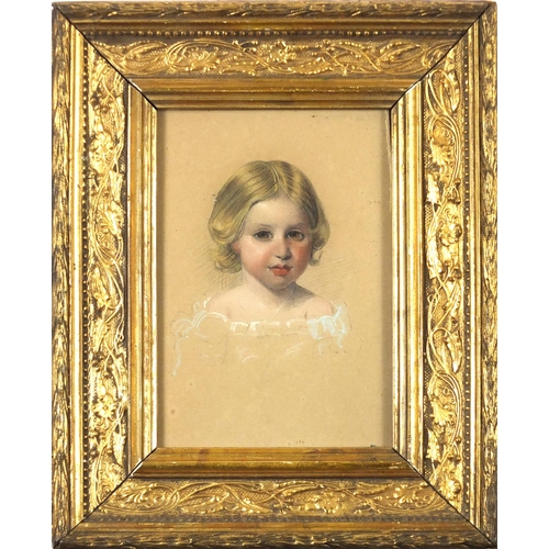 224 - Portrait of a young girl, watercolour, framed, 16cm x 11cm