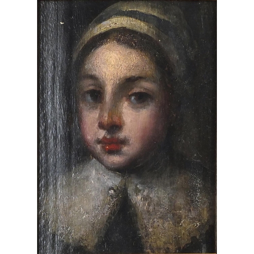 204 - Old master style portrait of a young girl, oil onto board, framed, 17cm x 12cm