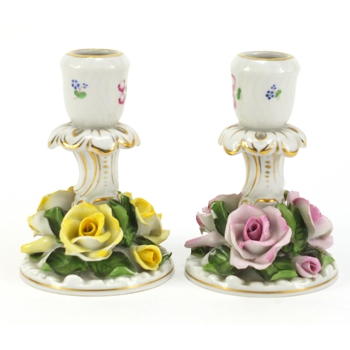 90 - Pair of Herend hand painted porcelin candlesticks, 13cm high