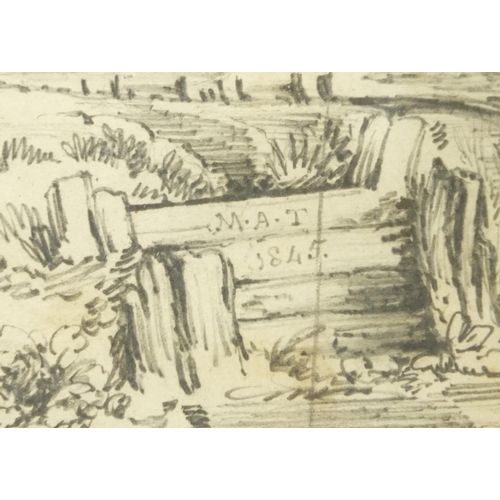 95 - Mary Adderley Trenow - Fishermen on a bridge and one other, two 19th century pencil drawings, mounte... 