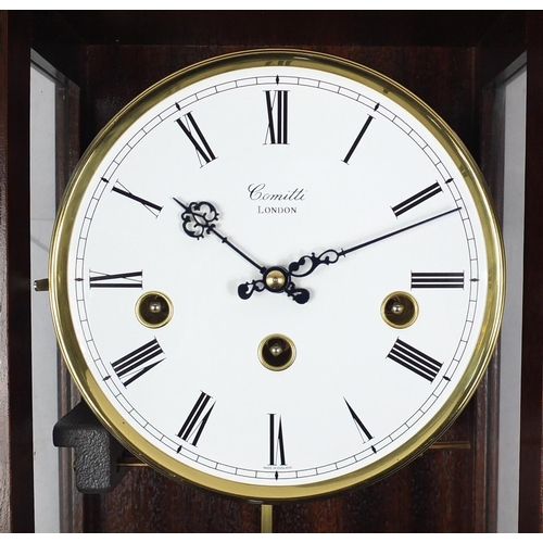 76 - Comitti mahogany cased wall hanging clock with Westminster chime, 55cm in length