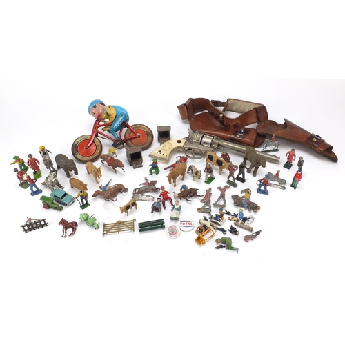 227 - Vintage toys including hand painted lead farmyard animals, toy gun and Tri-ang Cord bicycle