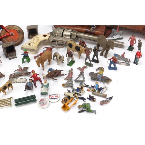 227 - Vintage toys including hand painted lead farmyard animals, toy gun and Tri-ang Cord bicycle