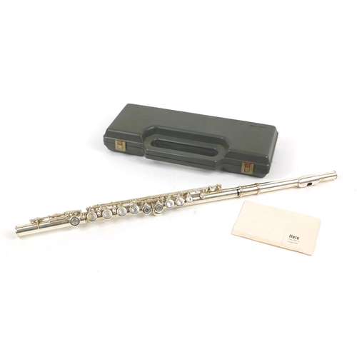 142 - Silver plated three piece Milano flute housed in a fitted case