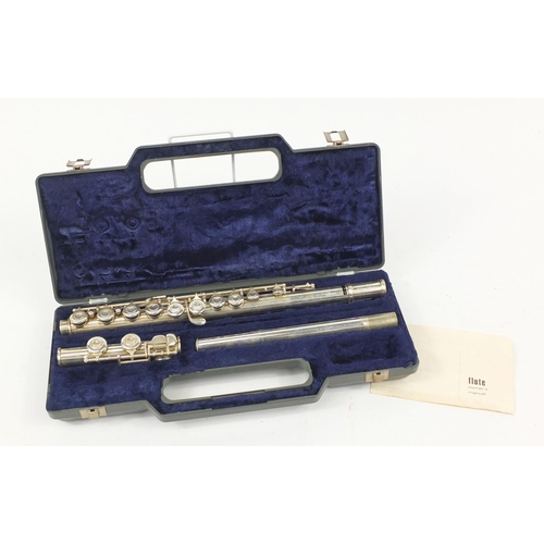 142 - Silver plated three piece Milano flute housed in a fitted case